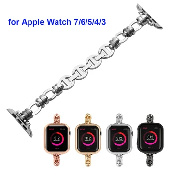 Tanki Metalni Remen s Lancem za Apple Watch Bands 45 mm 41 mm 40 mm 44 mm iWatch SE Serija 7 6 5 4 3 Narukvica Narukvica od Nehrđajućeg Čelika