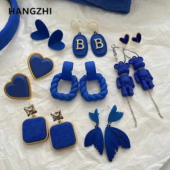 HangZhi 2021 Nove Plave Naušnice Cvijet Medvjed Nepravilne Geometrijske Šuplje Trg Naušnice-Roze u obliku Srca s Kravatom za Žene Nakit