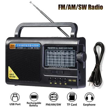 Prijenosni FM/AM/SW Radio Полнодиапазонный Radio TF USB MP3 Music Player s Priključkom za slušalice od 3,5 mm Podrška AC 220 v/3 * D Baterija