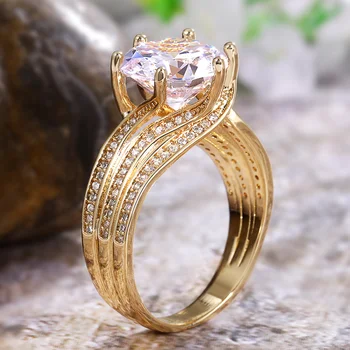 Luksuzni Prekrasne Sjajne CZ Kubni Cirkonij Zlatne Boje Velike Prsten za Žene i Muškarce Večernje Vjenčanje Modni Nakit Anillos
