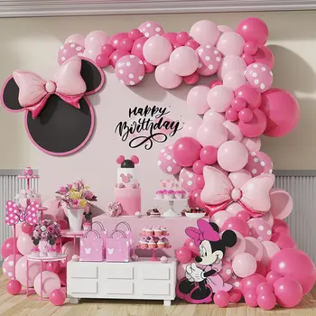 134 kom. Minnie Mouse Balon, Гирлянда, Luk, Kit, Pink Luk, Ružičaste i Crvene Balone Za Djevojčice, Ukras Za Rođendan, Dječji Pribor Za Tuširanje