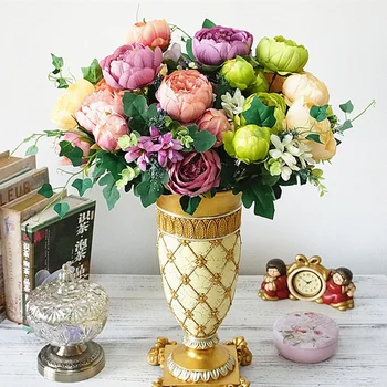 Luksuzni Europske Umjetno cvijeće Božur buket Svile lažni Peonies Flores Za Dom dekor Hotela DIY-Wedding Party Ukras vijenac