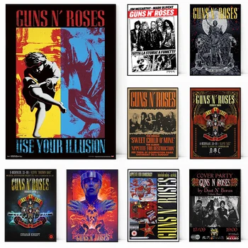 Vintage grupa Guns N Roses, Plakat s vrućim album, rock-glazba 80-ih, Ispuni svoju iluziju, Slika na platnu, zidni umjetničke slike, Grafike, kućni dekor