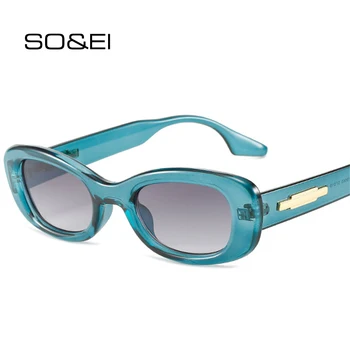 SO & EI Ins Popularni Modni Pravokutni Sunčane Naočale Ženske Klasicni Metalni Nakit Nijanse UV400 Gospodo Trend Plave Čaj Ovalni Sunčane Naočale