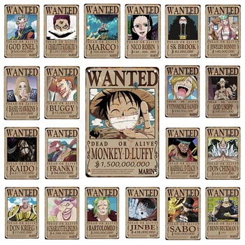Anime One Piece Wanted Limene Znakovi Plakati Vintage Luffy Mentalni Ploča s Javnošću za Bar Shop Umjetnost Retro Home Dekor Pločica