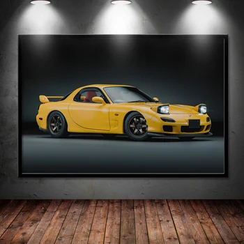 Plakati s Суперкарами Mazda RX-7 Spirit R Žuti Klasični Automobil HD Desktop Grafike Zid Umjetnost Platnu Slike za uređenje Doma Dnevni boravak