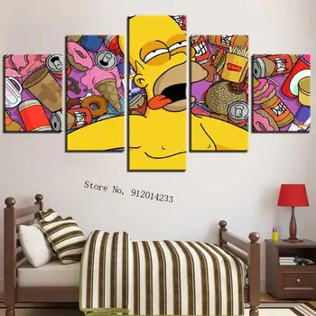 5 Kom. Zid Umjetnost Crtani Disney Platnu the Simpsons Plakat HD Grafike Slika za Dnevni boravak Home Dekor Bez Okvira
