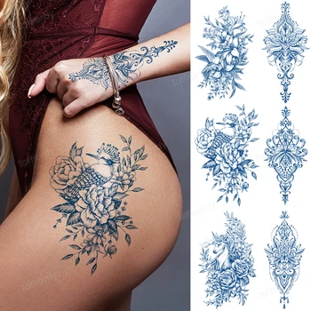 privremena pravi tetovaža sok tinte trajnog lažni tattoo naljepnice cvijeće linija božur ptice mandala lotos ruka tetovaže kuk