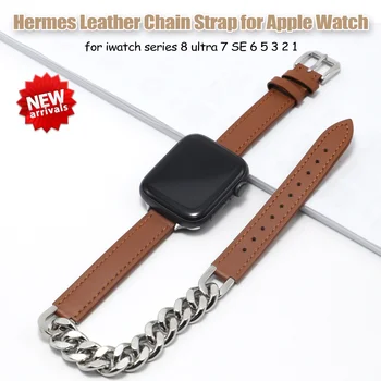 Kožni čelika remen, lanac za Apple Watch 8 Ultra 49 mm 7 SE 6 5 4 Metalik Kožni Remen za sat iWatch serije 42/44/45 mm 38/4041 mm