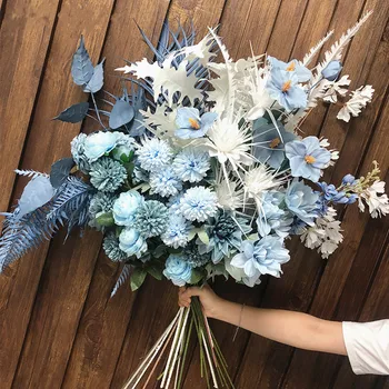Umjetna Magla Vjenčanje plava svila Cvijet Plastični DIY Cvjetnih Aranžmana Imitacija Boje Cvijet Božić Home Kuća Deco Pribor