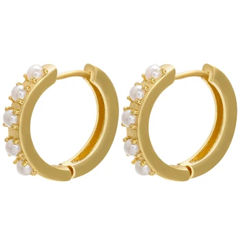 ZHUKOU 1 kom., male naušnice-prsten s biserima zlatne boje, Modni Mesing Okrugli biserne naušnice 2020 godine, za zurke, nakit model: VE258