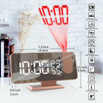 Projekcija Alarm Elektronski USB Pametna Kuća Vlažnost Prikaz Ukras Radne Površine FM Radio Projektor Vremena Led Digitalni Alarm sat