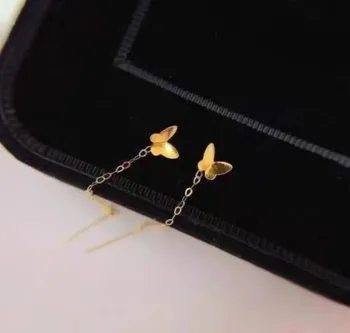 naušnice od 18-karatnog zlata za žene, naušnice-leptir, duge viseće naušnice, dvije boje, nakit au750