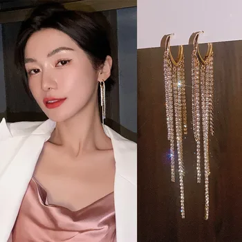 Korejski novi modni nakit sjajna ljubav duge naušnice s кисточками i kristalima luksuzne ženske završni show lice stanjivanje večernji pribor