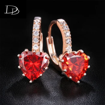 Ženske naušnice love heart naušnice-roze CZ crveni kristal aaa naušnice-prsten za žene vintage nakit brincos femme DDe014