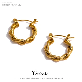Yhpup 20 mm Metalnog Twist Male Naušnice, prstenje Zlatne Boje, Nakit Od Nehrđajućeg Čelika, Trendi i Šik Svakodnevne Modne dodatke Za Žene