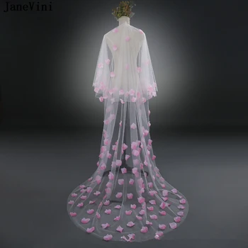 JaneVini Romantični Bijela Katedrala Duge Svadbeni Veo Slatka Rub 3D Cvijeće Soft Tila Svadbeni Veo Šik Ženske Vjenčanje Pribor