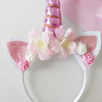 Traka za kosu sa roza rog, ukras za zurke u čast rođendana jednoroga, rođendanski poklon za djevojke, plastični povez za glavu, RUŽIČASTA zona za rame, unicornio babyshow