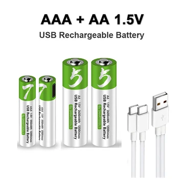 2 kom AA + AAA USB baterija baterija baterija baterija baterija 1,5 v AA 2600 МВтч/AAA 550 МВтч litij-ionske baterije za miša, sati, Britve, termometar + kabel TYPE-C