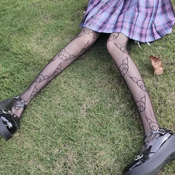 JK Uniforma Y2k Gotički Hulahopke s Cartoonish Uzorkom Za Djevojčice, Gotički Ženske Seksi Mrežaste Otvorene Hulahopke, Oblikovana Nadkoljenice, Delikatna Duge Čarape