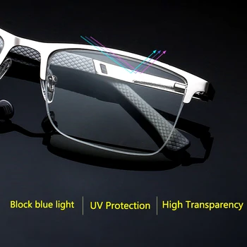 Polovica Rimless Naočale za Čitanje za Muškarce Presbyopia UV-Zaštita Računalo Anti-plavo Svjetlo Zračenja Metalna Okvira Srebro 1,5 2,5