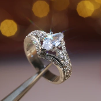 Huitan Crystal Markiza Cirkon Elegantan Za Žene Vjenčanje Vjenčanje Večernje Prsten Srebrna Boja Lider Prodaje Ženski Modni Nakit Poklon