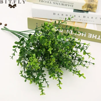 1 Buket Umjetnih Lišća Klasicni Zeleni List Eukaliptusa za uređenje Doma Vjenčanje Biljke Umjetna Tkanina Lišće i Uređenje Prostorija