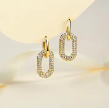 1 Par modnih zlatnih geometrijskih Ovalnih pravokutnog oblika naušnica-prstenova vrhunske kvalitete mirco cz kristalno naušnice za žene, luksuzne marke nakit