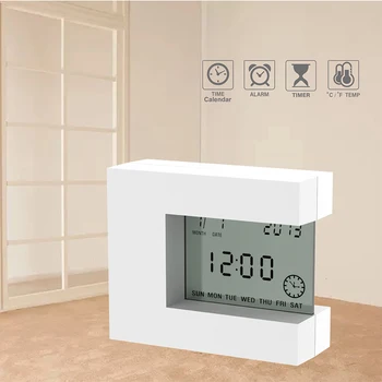 Digitalni Stolni LCD sat za Alarm Bijele Boje s Kalendarom, Temperature i Vremena, Moderni Električni Satovi za Spavaće sobe, Rade na Baterije za dom