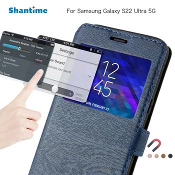 Torbica Za Telefon Od Umjetne Kože Za Samsung Galaxy S22 Ultra 5G s Gornjim Poklopcem, Torbica-Knjižica s Prozora, Mekana Silikonska Stražnji Poklopac Od TPU