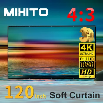 MIXITO 120-inčni projektor 4:3 HD s blagim ekrana, Tkanina Sklopivi Prijenosni Projekcija filma sa zaštitom od nabora, Obiteljska stranka, Ured klasa